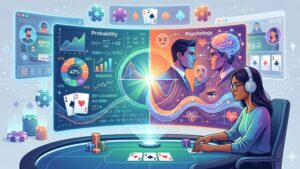 Иллюстрация к руководству по покеру: игральные карты, фишки и символы психологии и вероятности